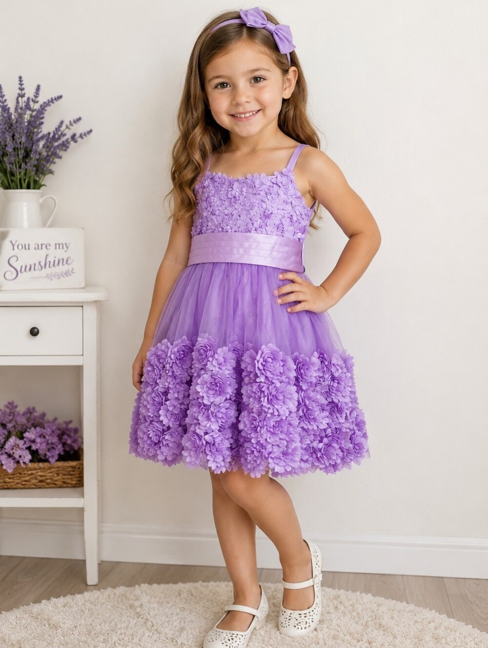 Bonnie Jean Lavender Tulle Floral Dress